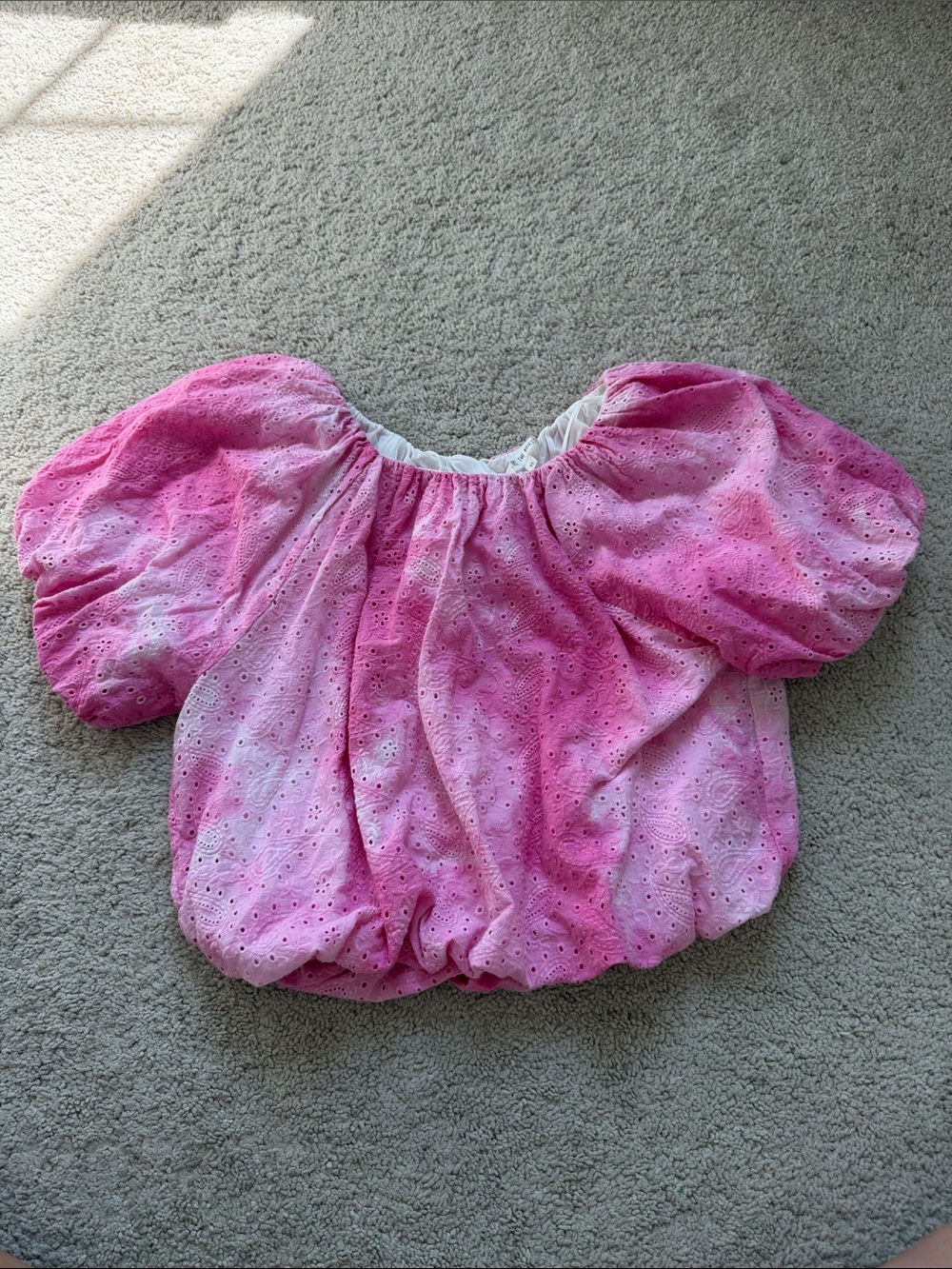 Free the Roses Pink Tie-Dye Eyelet Puff Sleeve Top